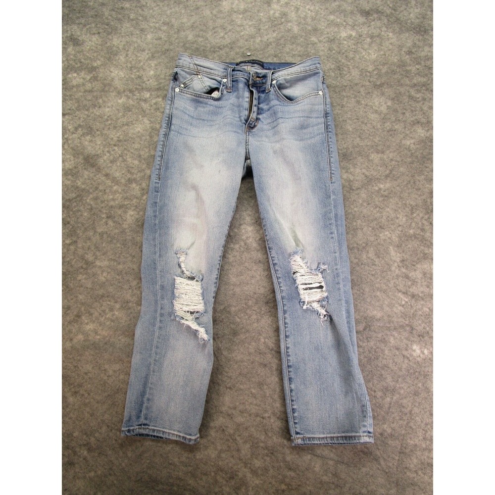 Rock & Republic Jeans womens 8 Kaia Crop Stretch Blue Denim distressed